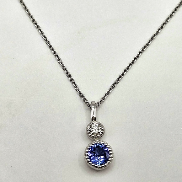 Sterling silver Tanzanite & Diamond 925 bezel set Pendant Charm - Picture 10 of 10